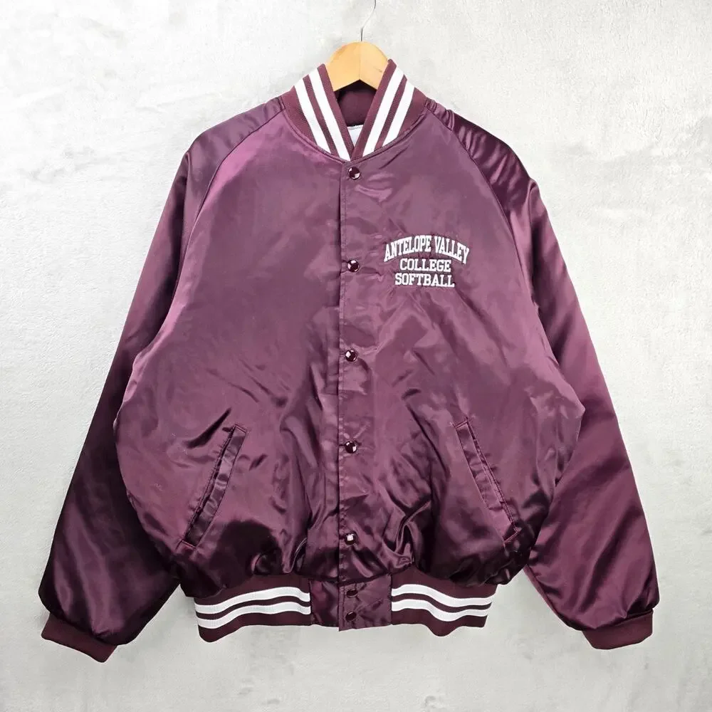 Vintage Don Alleson Bomber Jacket XL Maroon Satin Quilted Lining Antelope Valley